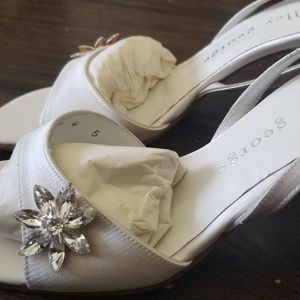 Shelley George Aster Silk White & Leather Heels